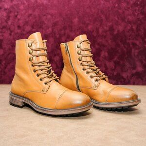 J-75 Men Cylinder Fashion Tan Leather Lace-up Zip Combat Boots sz 7